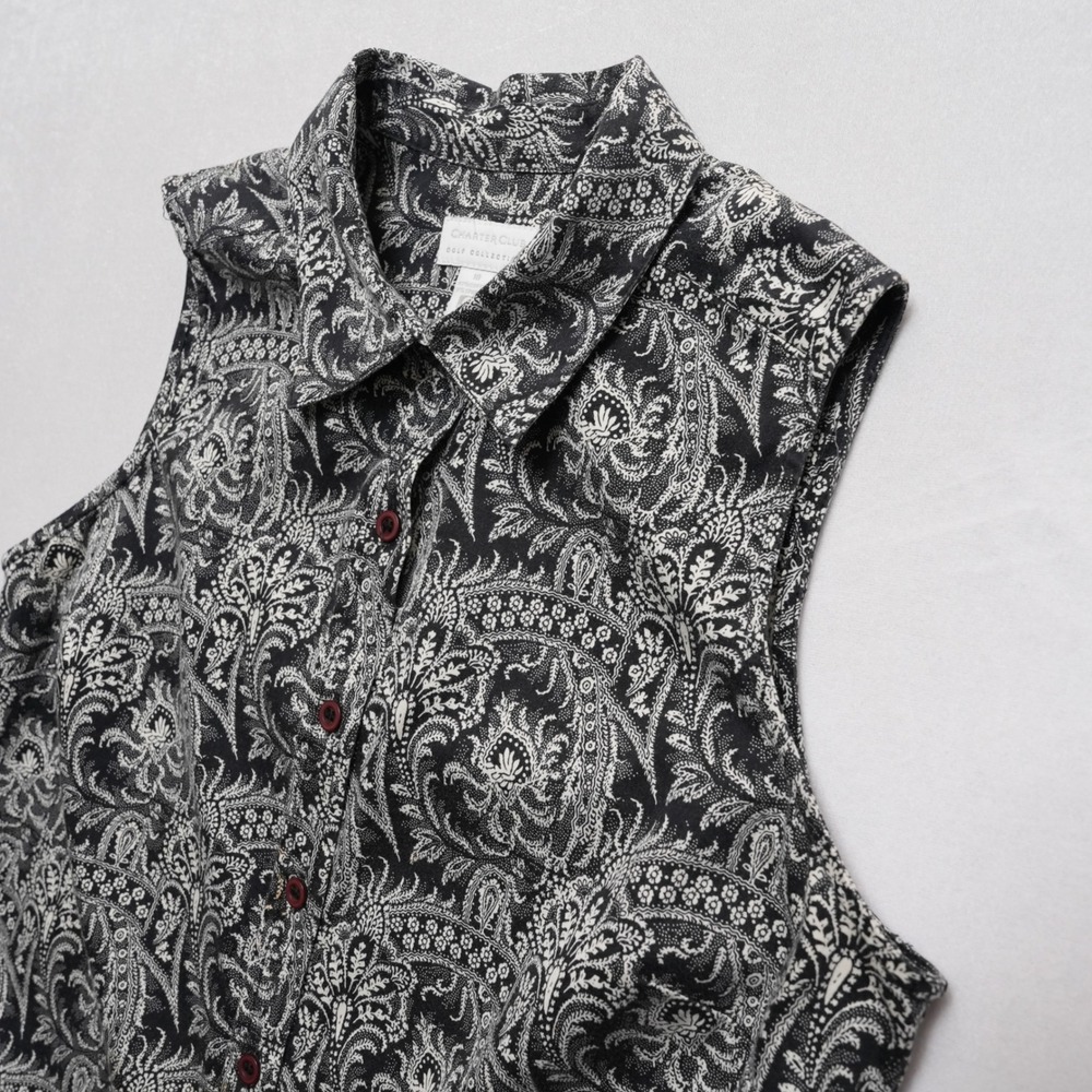 Charter Club Golf Collection Sleeveless Womens Size 10 Black White Paisley Top - Picture 7 of 14